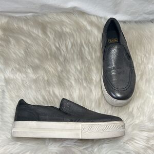 Ash Jungle Pewter Leather Platform Slip On Sneakers Sz 39/8